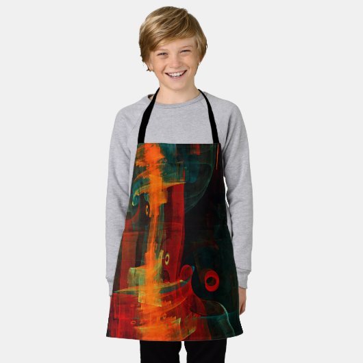 Water Sinaasappel Rood Blauw Modern Abstract Kunst Schort (Gedragen)