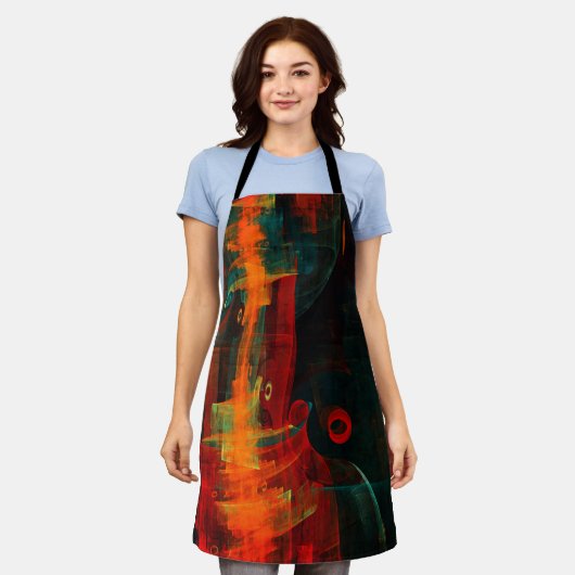 Water Sinaasappel Rood Blauw Modern Abstract Kunst Schort (Gedragen)