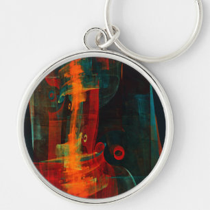 Water Sinaasappel Rood Blauw Modern Abstract Kunst Sleutelhanger
