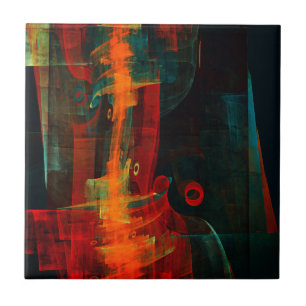 Water Sinaasappel Rood Blauw Modern Abstract Kunst Tegeltje