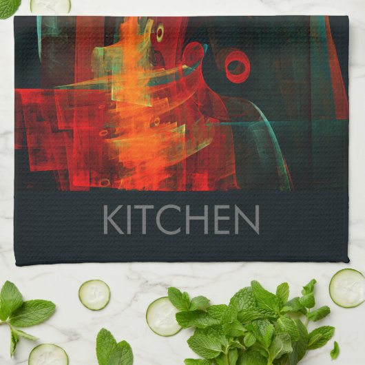 Water Sinaasappel Rood Blauw Modern Abstract Kunst Theedoek (Gevouwen)