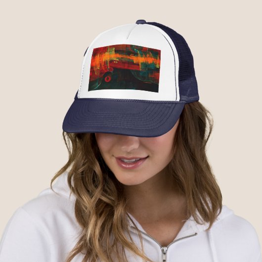 Water Sinaasappel Rood Blauw Modern Abstract Kunst Trucker Pet (In situ)