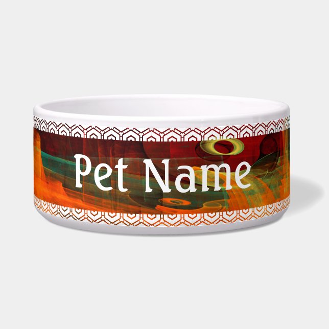 Water Sinaasappel Rood Blauw Modern Abstract Kunst Voerbakje (Voorkant)