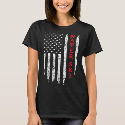 Water Ski Distressed American Flag July 4th Water  T-shirt (Voorkant)
