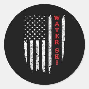 Water Ski Geteisterde Amerikaanse Vlag 4 juli Wate Ronde Sticker