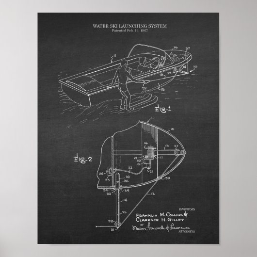 Water Ski Patent nr. 3 Meerhuiswandkunst Poster (Voorkant)