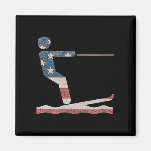 Water Ski T-shirt Waterskiën Amerikaanse Vlag Tee  Magneet