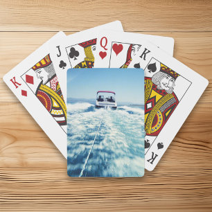 Water Skiën Achter Snelheid Boot Verticale Foto Pokerkaarten