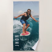 Water Skiën Blue Wave Beach Zomer Aangepaste Naam Strandlaken (Voorkant)