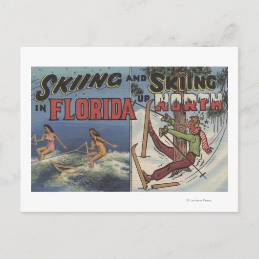 Water Skiën in Florida tegen sneeuw in het noorden Briefkaart (Voorkant)