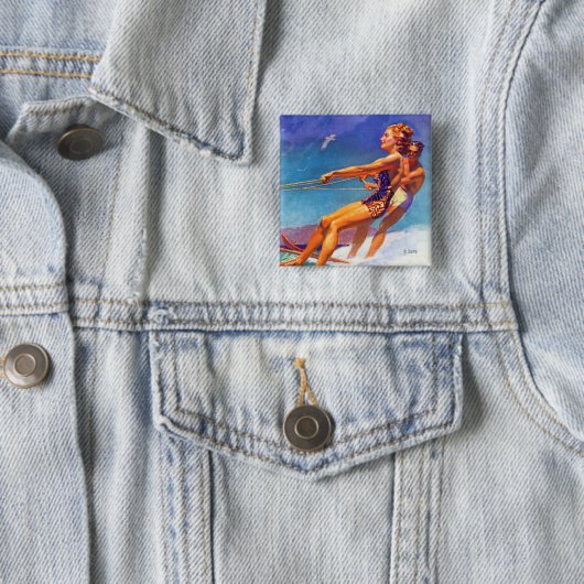 Water Skier van McClelland Barclay Vierkante Button 5,1 Cm (In situ)
