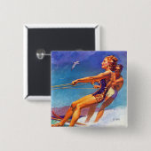 Water Skier van McClelland Barclay Vierkante Button 5,1 Cm (Voorkant /achterkant)