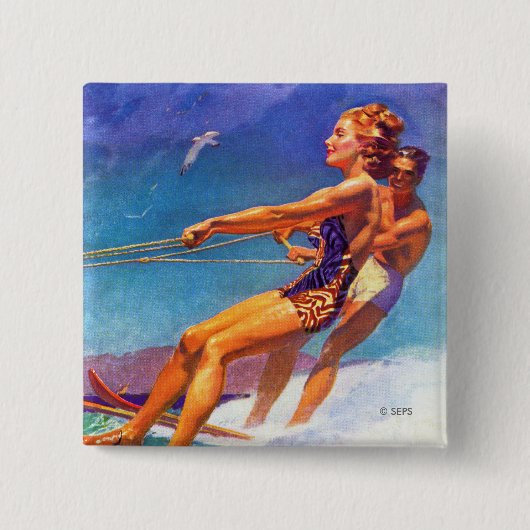 Water Skier van McClelland Barclay Vierkante Button 5,1 Cm (Voorkant)