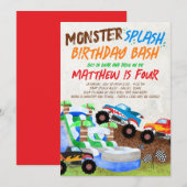 Water Slide Monster Truck Verjaardag uitnodiging (Voorkant / Achterkant)