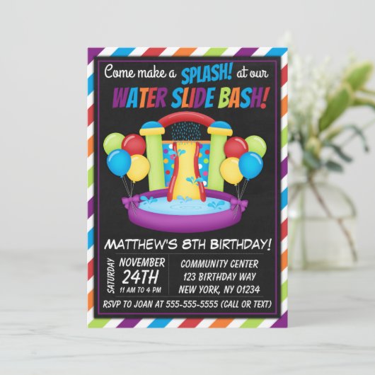 Water Slide Party uitnodiging Zomer Verjaardagsfee (Staand voorkant)