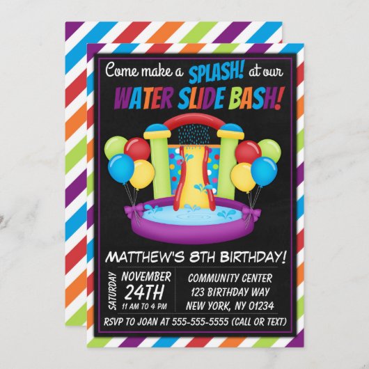 Water Slide Party uitnodiging Zomer Verjaardagsfee (Voorkant / Achterkant)