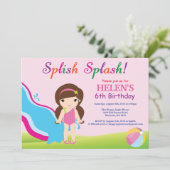 Water Slide Pool Party verjaardagsuitnodiging meis Kaart (Staand voorkant)