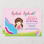 Water Slide Pool Party verjaardagsuitnodiging meis Kaart (Voorkant / Achterkant)