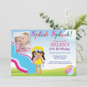 Water Slide Pool Party verjaardagsuitnodiging meis Kaart (Staand voorkant)