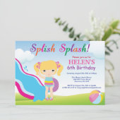 Water Slide Pool Party verjaardagsuitnodiging meis Kaart (Staand voorkant)