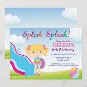 Water Slide Pool Party verjaardagsuitnodiging meis Kaart (Voorkant / Achterkant)