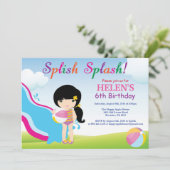 Water Slide Pool Party verjaardagsuitnodiging meis Kaart (Staand voorkant)