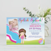 Water Slide Pool Party verjaardagsuitnodiging meis Kaart (Staand voorkant)