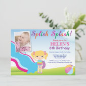 Water Slide Pool Party verjaardagsuitnodiging meis Kaart (Staand voorkant)