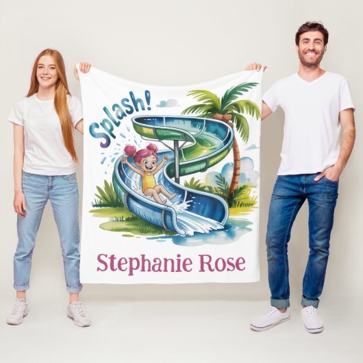 Water Slide Splash Girl Verjaardagsfeestje Gift Fleece Deken (In situ)