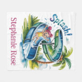 Water Slide Splash Girl Verjaardagsfeestje Gift Fleece Deken (Voorkant (Horizontaal))
