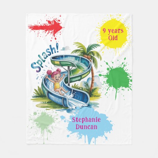 Water Slide Splash Girl Verjaardagsfeestje Gift Fleece Deken (Voorkant)