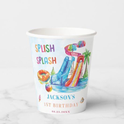 Water Slide Splish Splash Birthday Party Papieren Bekers (Voorkant)