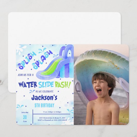 Water Slide Verjaardag Foto uitnodiging (Voorkant / Achterkant)