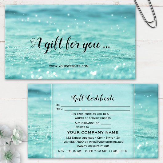 Water Sparkles Beauty Spa Gift Certificate Kaart