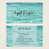 Water Sparkles Beauty Spa Gift Certificate Kaart (Voorkant /achterkant)