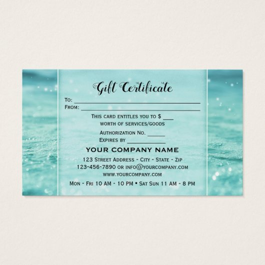 Water Sparkles Beauty Spa Gift Certificate Kaart (Achterkant)