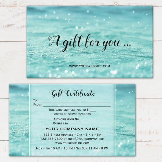 Water Sparkles Beauty Spa Gift Certificate Kaart Kortingskaartje