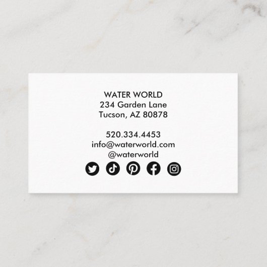 Water Sparkles Swimble Service Photo Travel Visitekaartje (Achterkant)