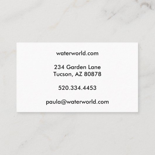 Water Sparkles Swimble Service Photo Travel Visitekaartje (Achterkant)
