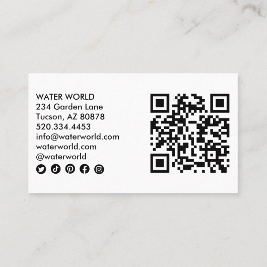 Water Sparkles Zwembad Service Foto QR Code Visitekaartje (Achterkant)