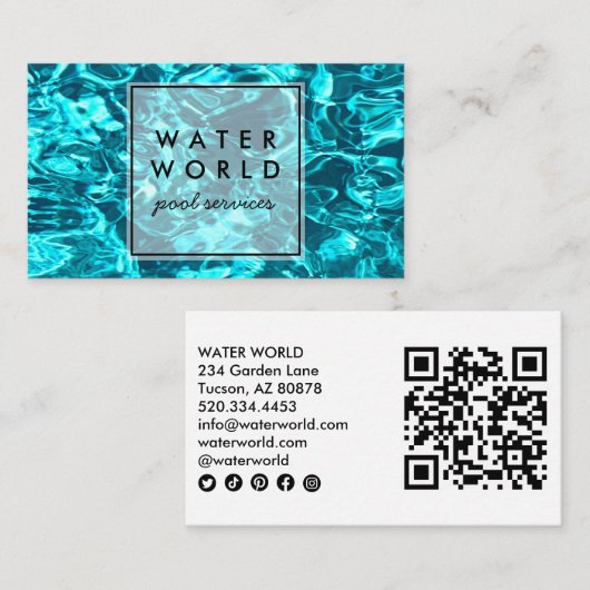 Water Sparkles Zwembad Service Foto QR Code Visitekaartje (Voorkant / Achterkant)