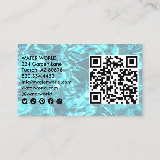 Water Sparkles Zwembad Service Foto QR Code Visitekaartje (Achterkant)