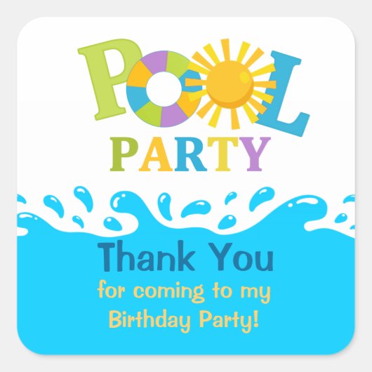 Water Splash Boy Pool Party Dank u Sticker (Voorkant)