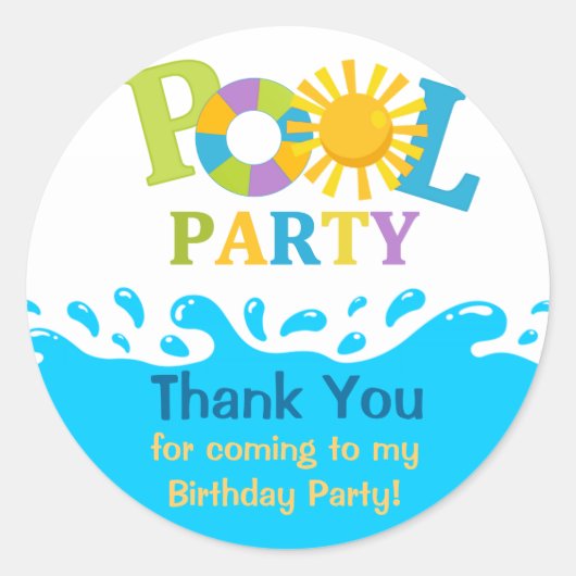Water Splash Boy Pool Party Dank u Sticker (Voorkant)