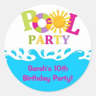 Water Splash Meisje Zwembad Party Verjaardag Stick Ronde Sticker