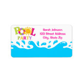 Water Splash Pool Party Meisje Adres Label (Voorkant)