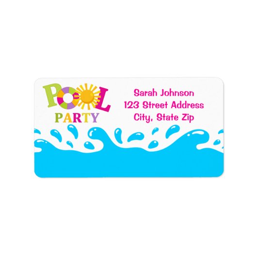 Water Splash Pool Party Meisje Adres Label (Voorkant)
