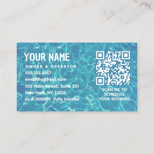 Water Splash QR Code Pool Cleaning Service Visitekaartje (Achterkant)