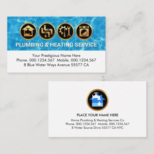 Water Surface Home Plumbing Repair Visitekaartje (Voorkant / Achterkant)