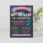 Water Verjaardags Bash Zomer Party Chalkboard roze Kaart (Staand voorkant)